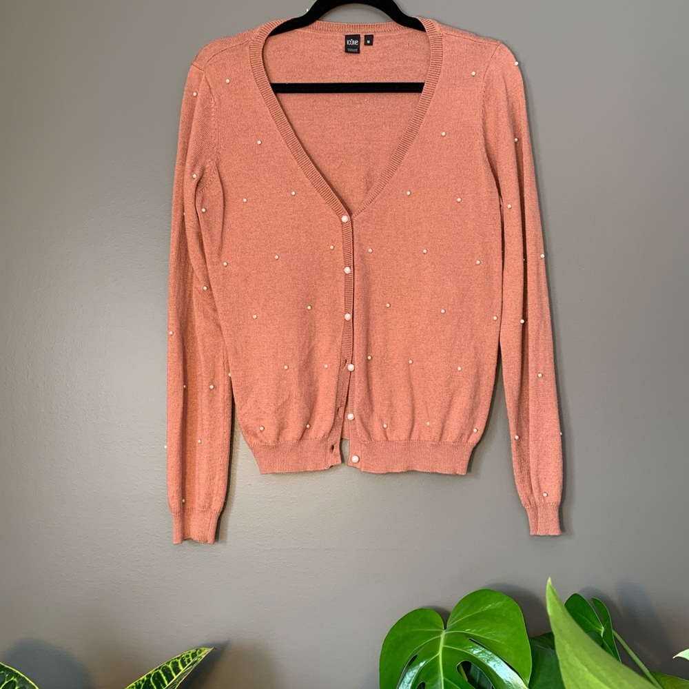 Dusty Rose Cardigan with Pearl Details